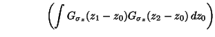 $\displaystyle \qquad \qquad \left( \int G_{\sigma_z}(z_1 - z_0) G_{\sigma_z}(z_2 - z_0) \, dz_0 \right)$