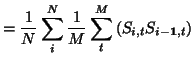 $\displaystyle = \frac{1}{N} \sum_i^N \frac{1}{M} \sum_t^M \left( S_{i,t} S_{i - \vec{1}, t} \right)$
