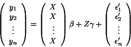 \begin{displaymath}
\left ( \begin{array}{c }
y_1 \\
y_2 \\
\vdots\\
...
...silon'_2 \\
\vdots\\
\epsilon'_n
\end{array} \right )
\end{displaymath}