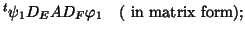 $\displaystyle ^t\psi_1 D_E A
D_F \varphi_1 \quad (\mbox{ in matrix form});$