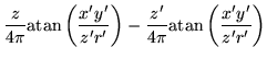 $\displaystyle \frac{z}{4\pi} \mathrm{atan}\left(\frac{x'y'}{z'r'}\right)
- \frac{z'}{4\pi} \mathrm{atan}\left(\frac{x'y'}{z'r'}\right)$