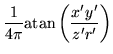 $\displaystyle \frac{1}{4\pi} \mathrm{atan}\left(\frac{x'y'}{z'r'}\right)$