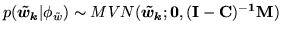 $\displaystyle p(\vec{\tilde{w}_k}\vert\phi_{\tilde{w}})\sim MVN(\vec{\tilde{w}_k};\mathbf{0},\mathbf{(I-C)^{-1}M})$